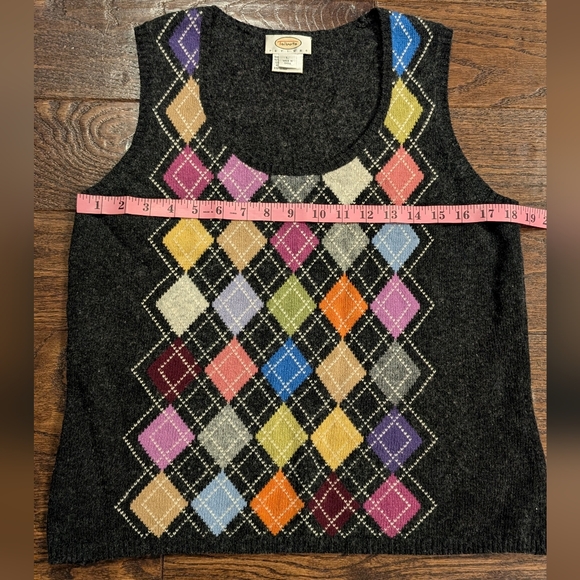 Talbots Petites Knit Argylle Sweater Vest Colorful - Picture 7 of 8